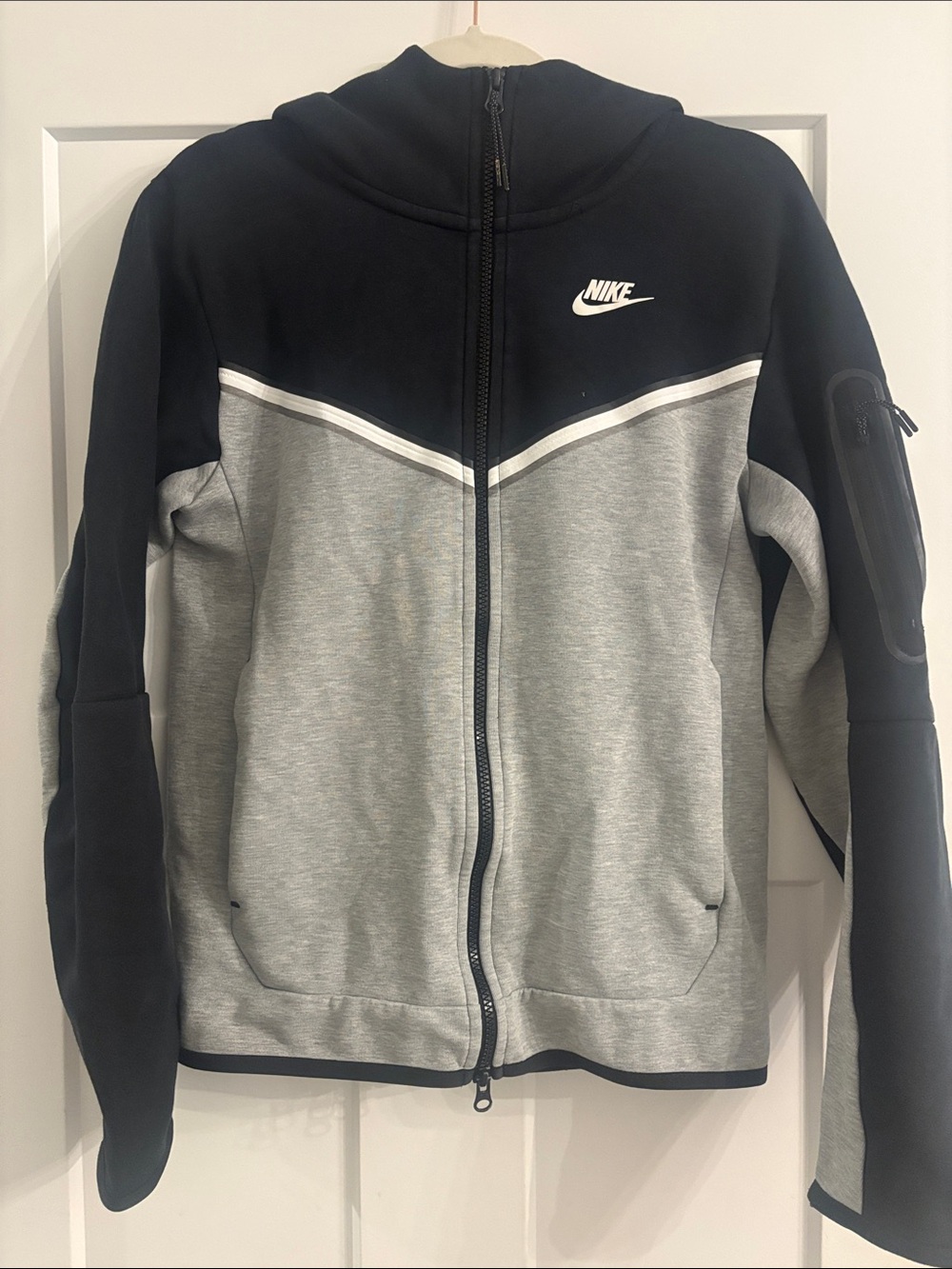 Men’s Nike tech  Black & Light Grey Zip-Up Hoodie with Chevron Detail - size XS